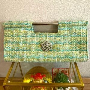 Vintage PUTU By J.MACLEAR Tweed Clutch with Silver Embellishments